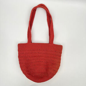 The Sak Womens Tote Bag Rust Crochet Snap Woven Dual Handle Purse Shoulder M